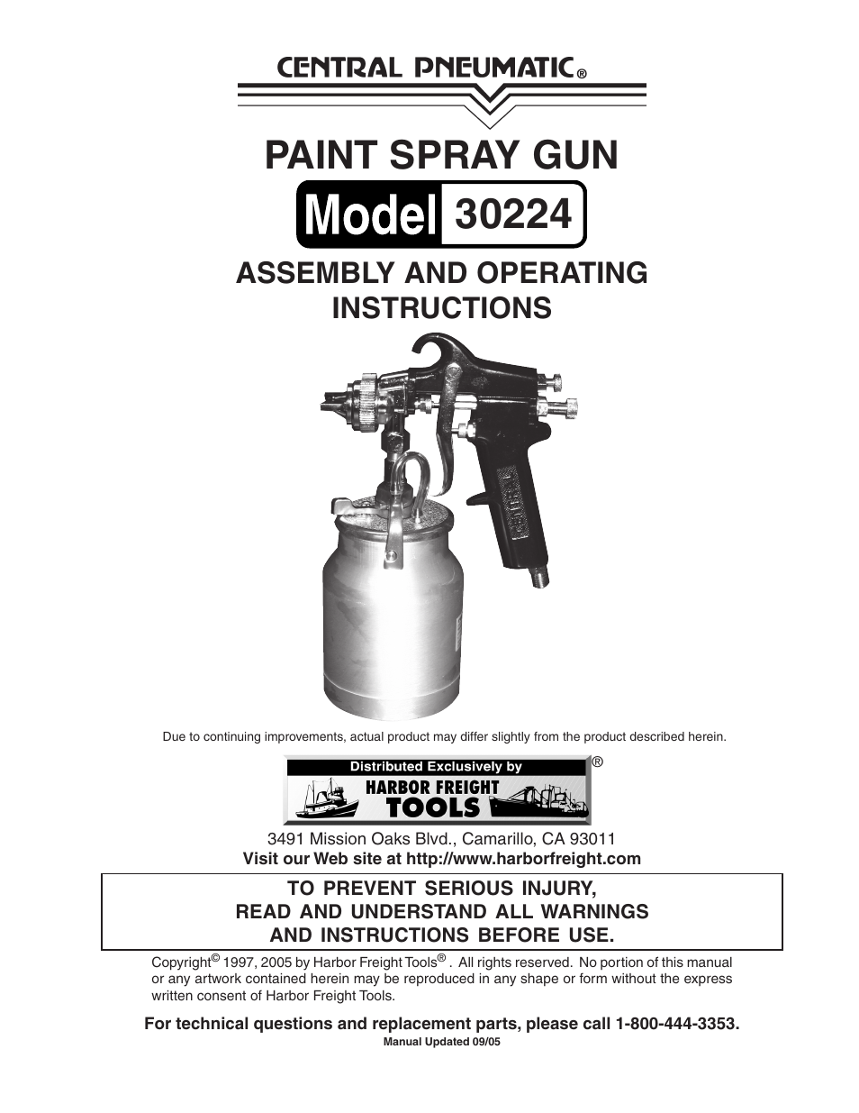 Harbor Freight Tools PAINT SPRAY GUN 30224 User Manual | 16 pages