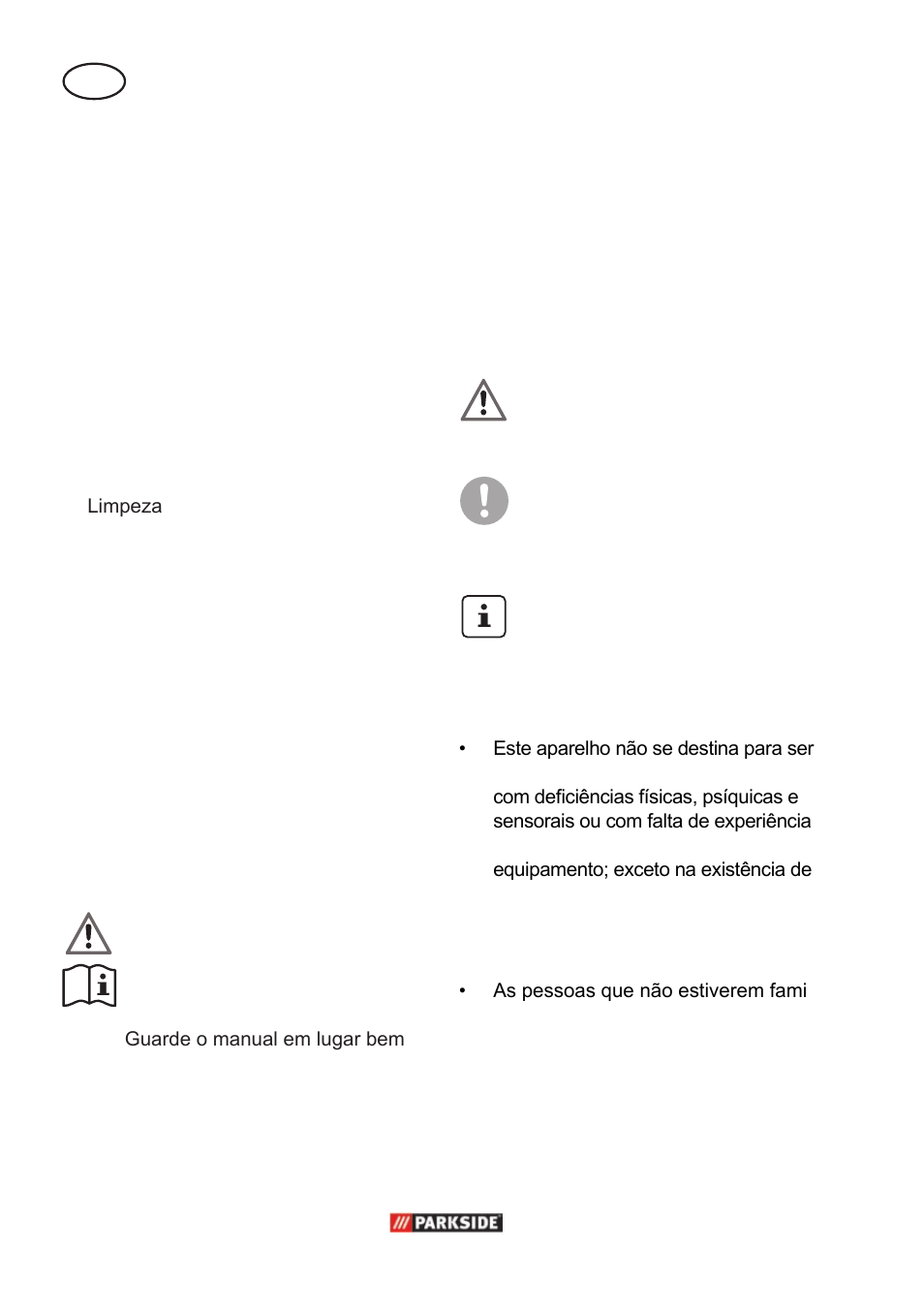 Indicações importantes de aviso e segurança, Conteúdo | Parkside PPC 30 A1 User Manual | Page 12 / 30