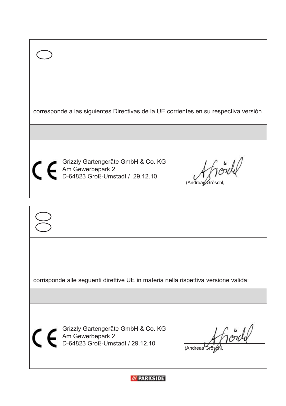 Declaración de conformidad ce, Dichiarazione di conformità ce | Parkside PPC 30 A1 User Manual | Page 25 / 30