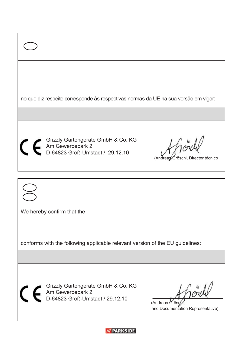 Declaração de conformidade ce, Eu declaration of conformity | Parkside PPC 30 A1 User Manual | Page 26 / 30