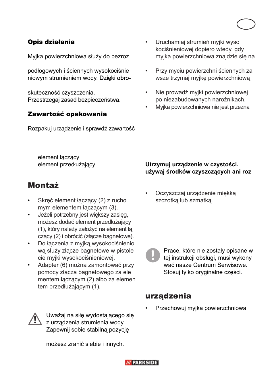 Oczyszczanie i konserwacja, Montaż, Uruchamianie | Przechowywanie urządzenia | Parkside PPC 30 A1 User Manual | Page 11 / 42