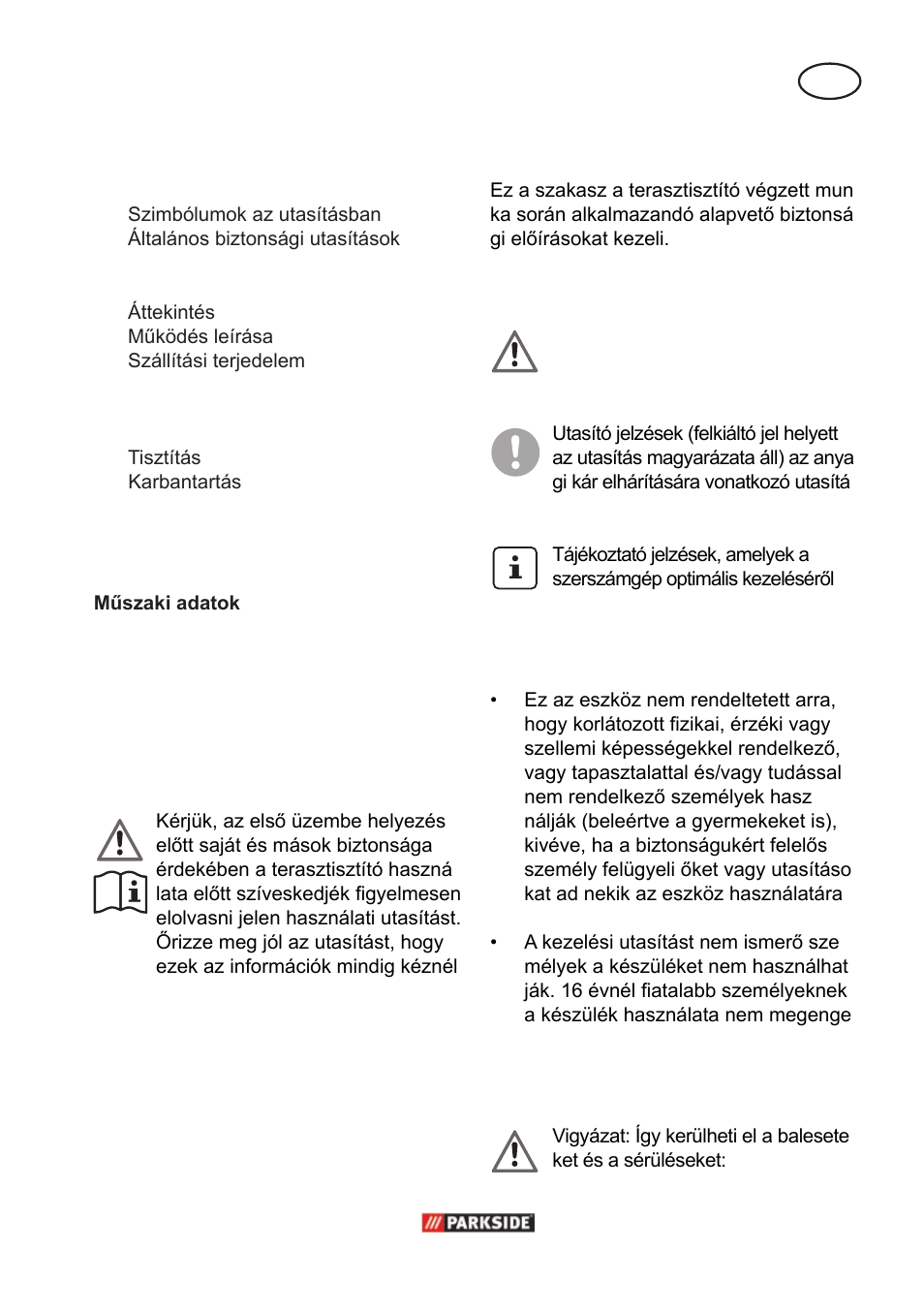 Biztonsági utasítások, Tartalom | Parkside PPC 30 A1 User Manual | Page 15 / 42