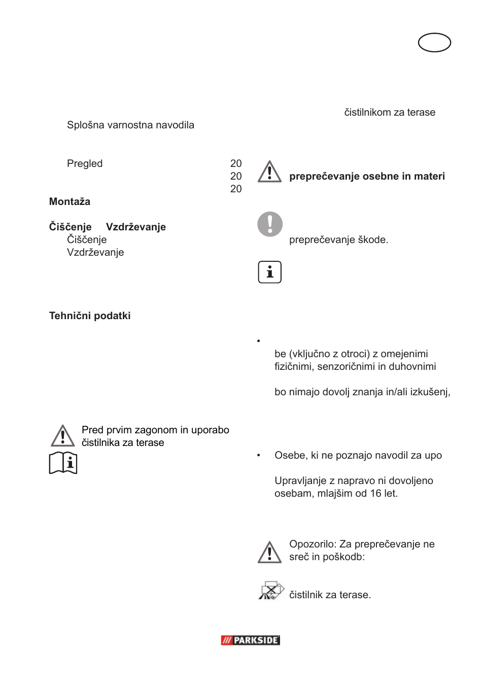 Varnostna navodila, Kazalo | Parkside PPC 30 A1 User Manual | Page 19 / 42