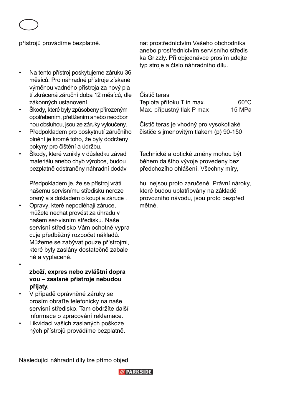 Záruka, Náhradní díly, Technická data | Parkside PPC 30 A1 User Manual | Page 28 / 42