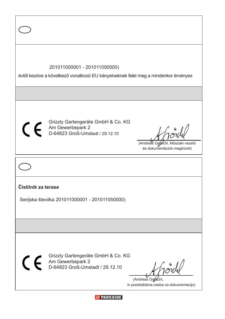 Eg konformitás nyilatkozat, Es izjava o skladnosti | Parkside PPC 30 A1 User Manual | Page 38 / 42