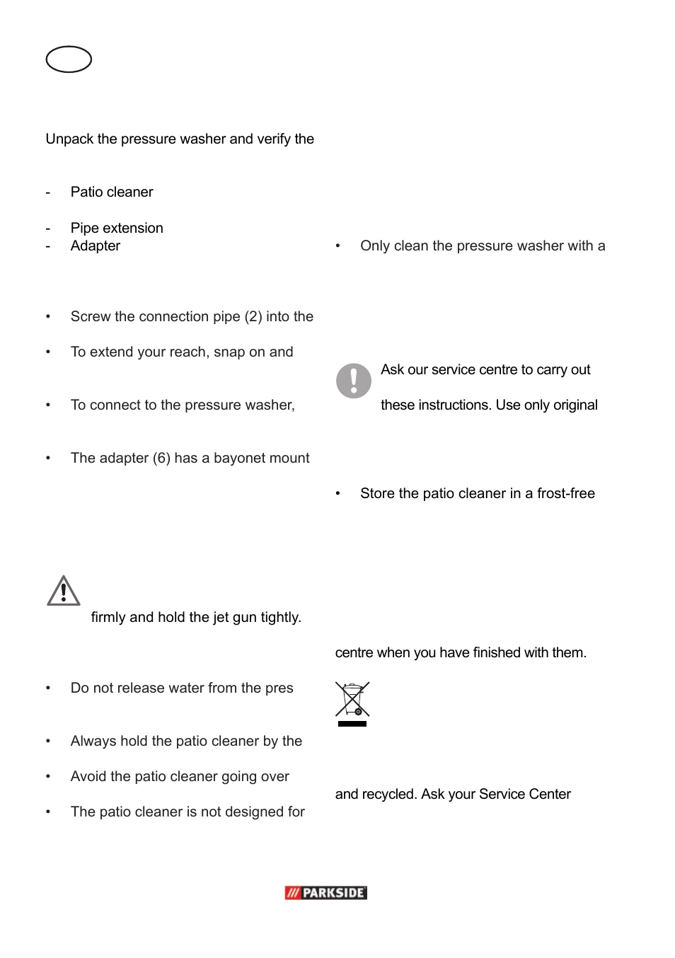 Fitting, Start-up, Cleaning and maintenance | Waste disposal and environmental protection, Storage | Parkside PPC 30 A1 User Manual | Page 6 / 42