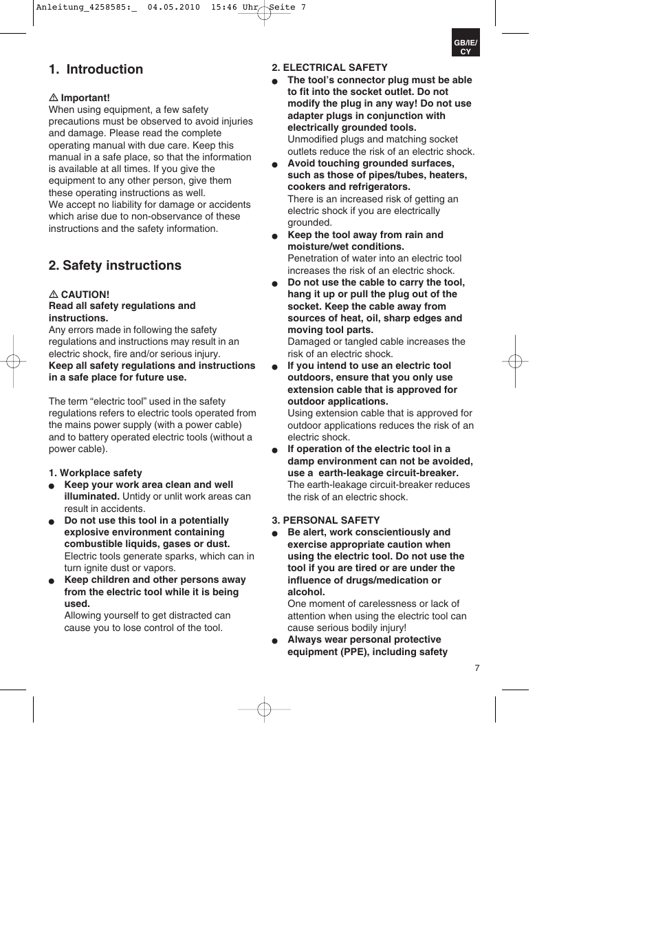 Introduction, Safety instructions | Parkside BMR 1400 User Manual | Page 7 / 16