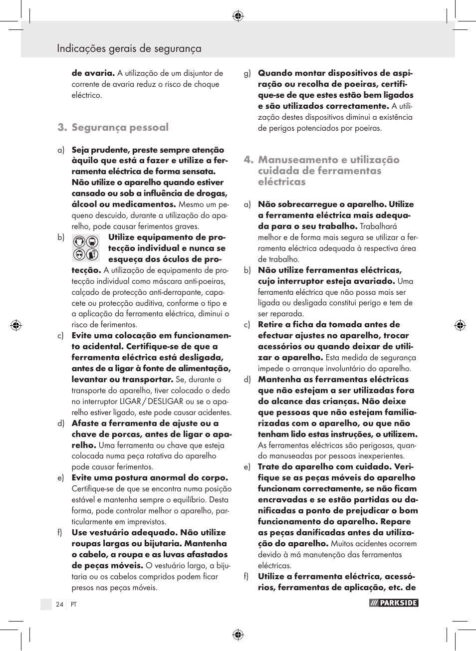 Indicações gerais de segurança, Segurança pessoal | Parkside PHLG 2000-2 User Manual | Page 24 / 44