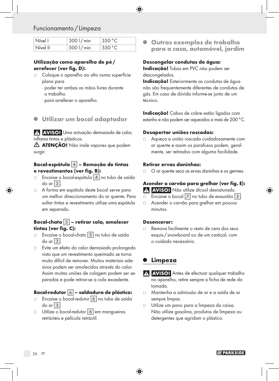 Funcionamento / limpeza, Utilizar um bocal adaptador, Limpeza | Parkside PHLG 2000-2 User Manual | Page 26 / 44