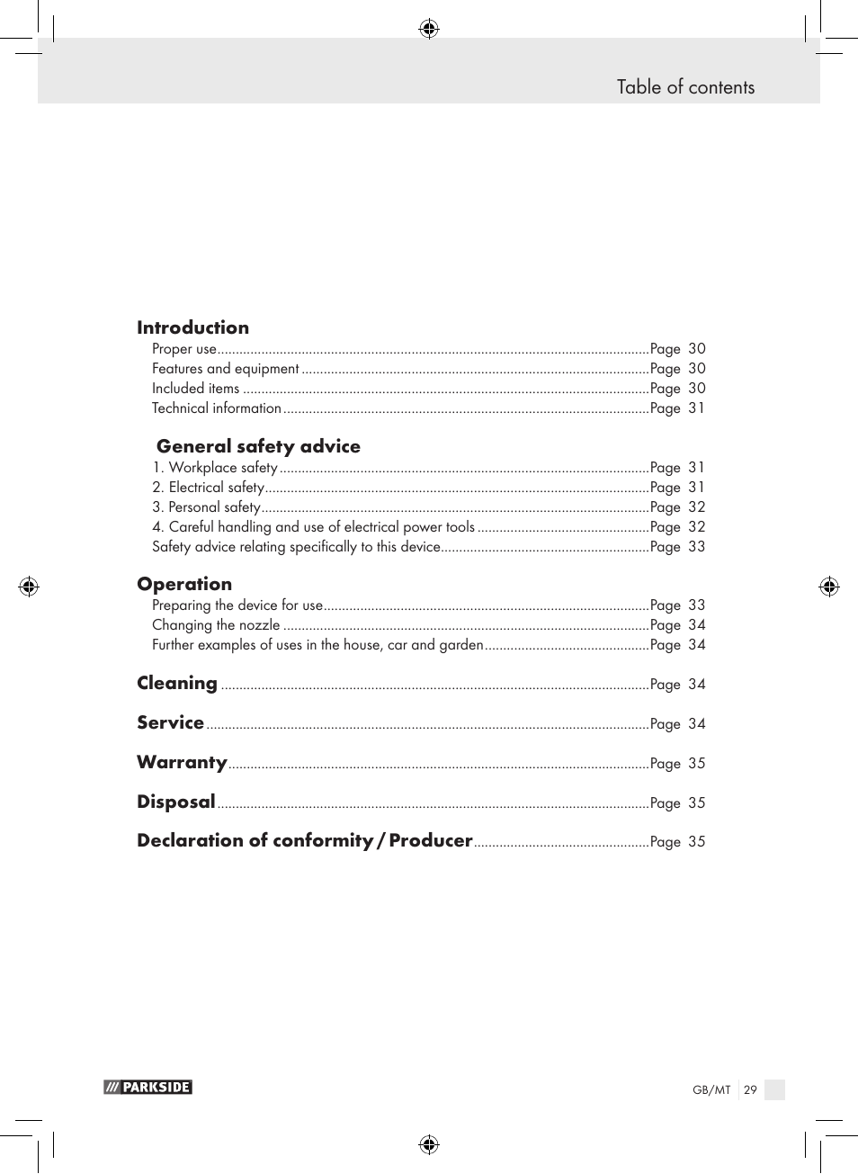 Parkside PHLG 2000-2 User Manual | Page 29 / 44