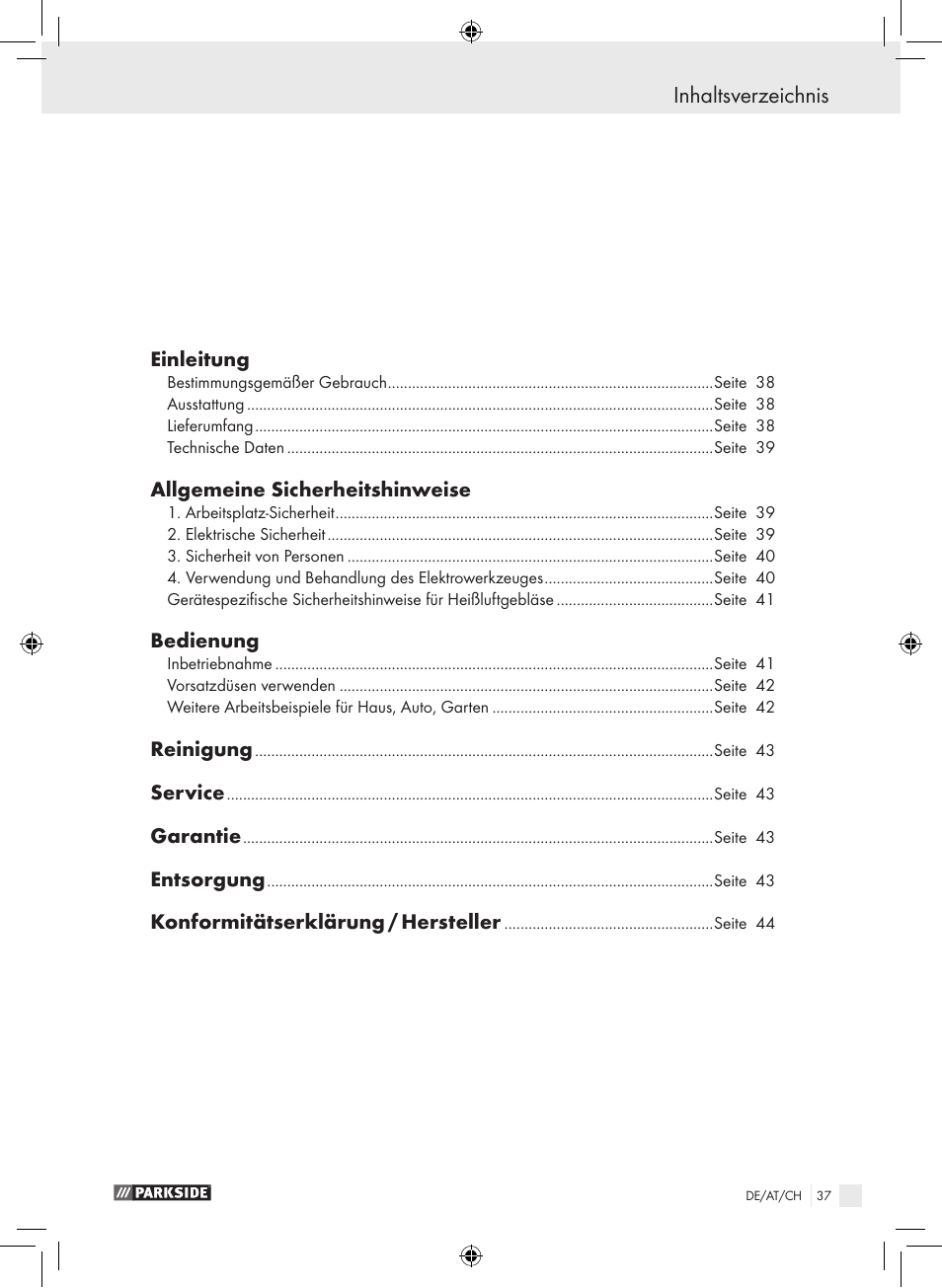 Parkside PHLG 2000-2 User Manual | Page 37 / 44