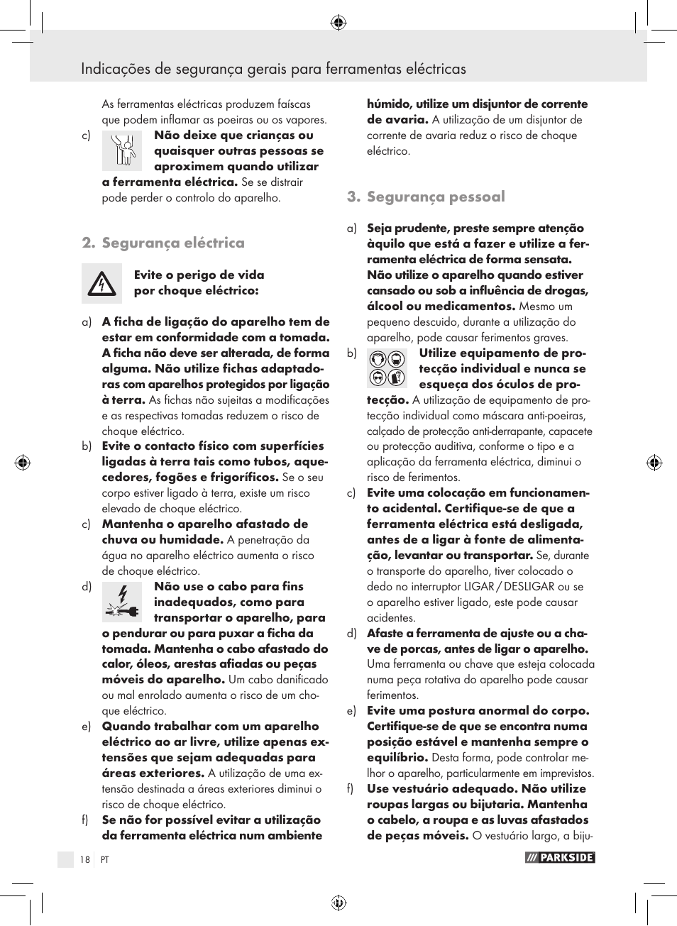 Segurança eléctrica, Segurança pessoal | Parkside KH8888 User Manual | Page 18 / 43