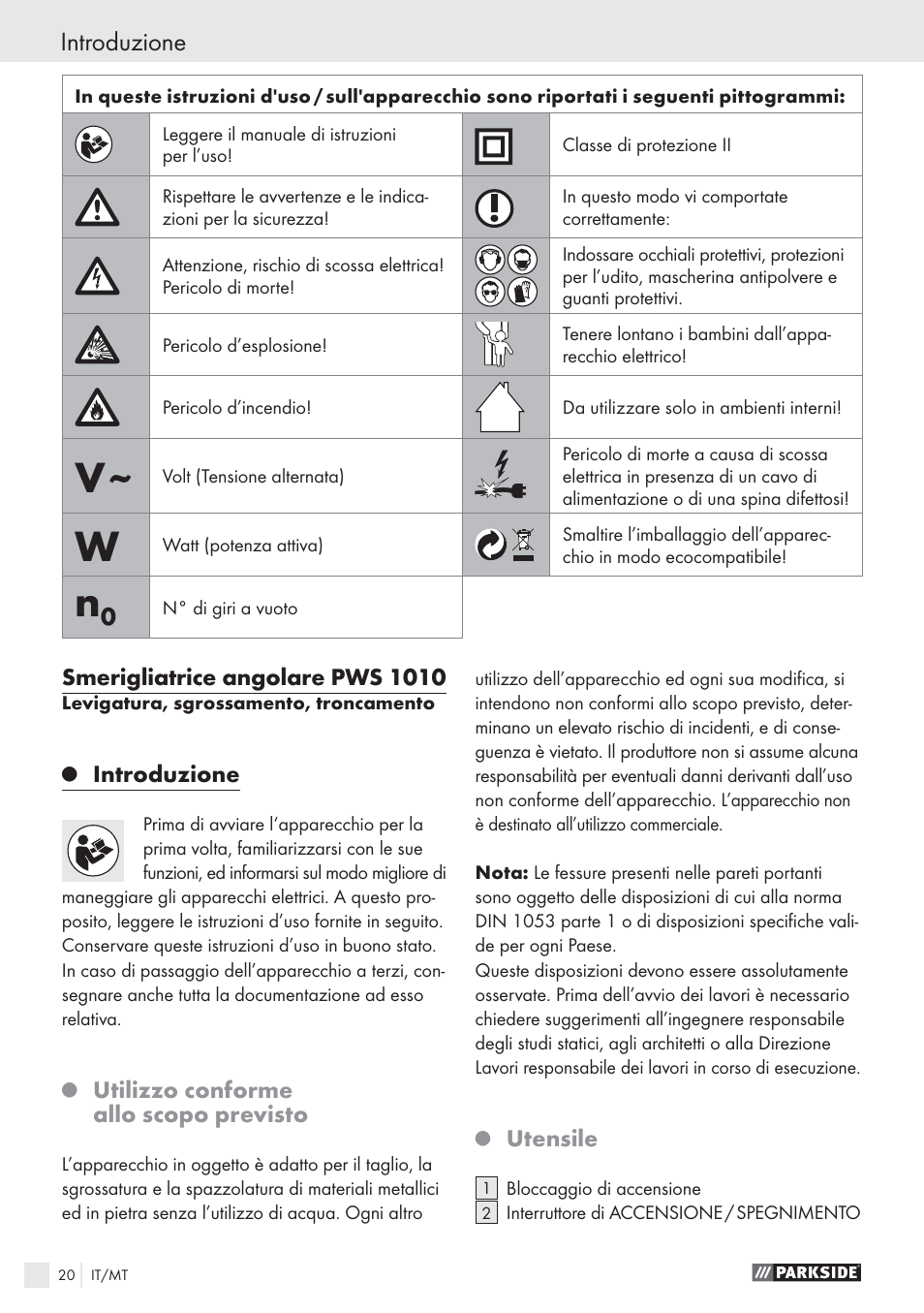 Introduzione | Parkside PWS 1010 User Manual | Page 21 / 77