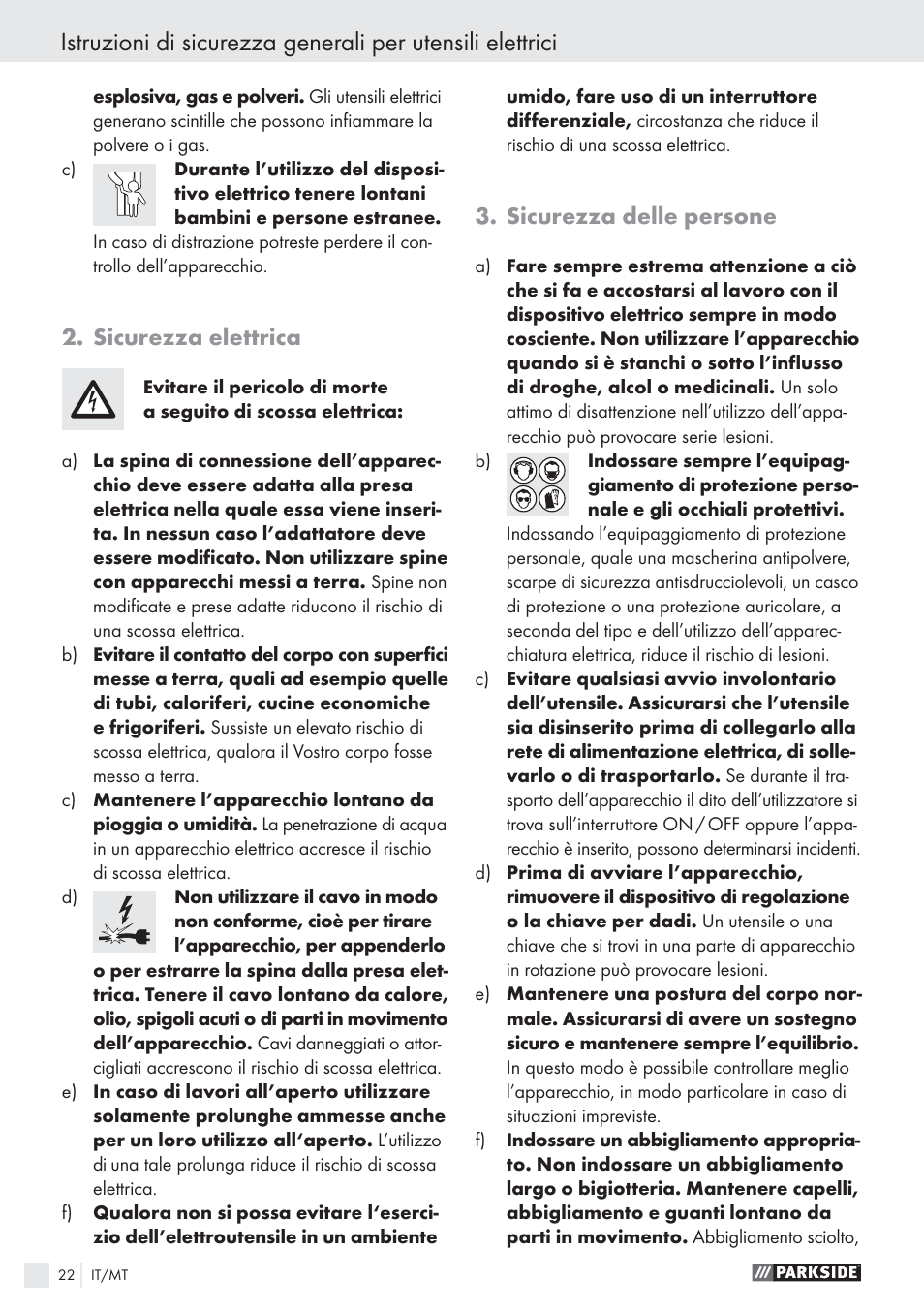 Sicurezza elettrica, Sicurezza delle persone | Parkside PWS 1010 User Manual | Page 23 / 77