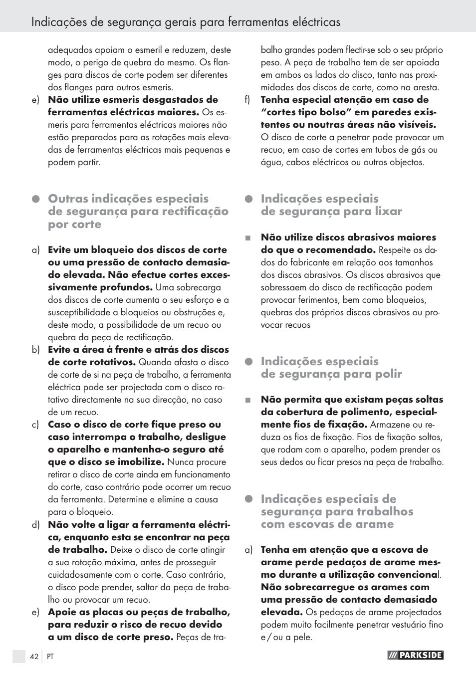 Indicações especiais de segurança para lixar, Indicações especiais de segurança para polir | Parkside PWS 1010 User Manual | Page 43 / 77