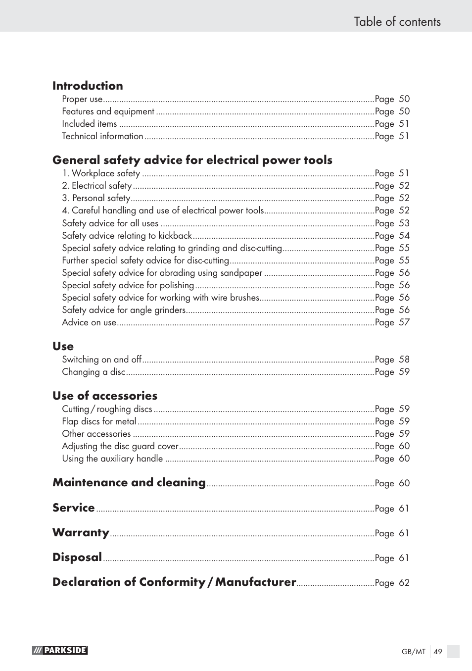 Parkside PWS 1010 User Manual | Page 50 / 77