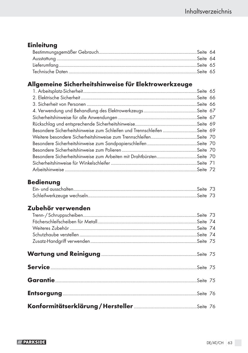 Parkside PWS 1010 User Manual | Page 64 / 77