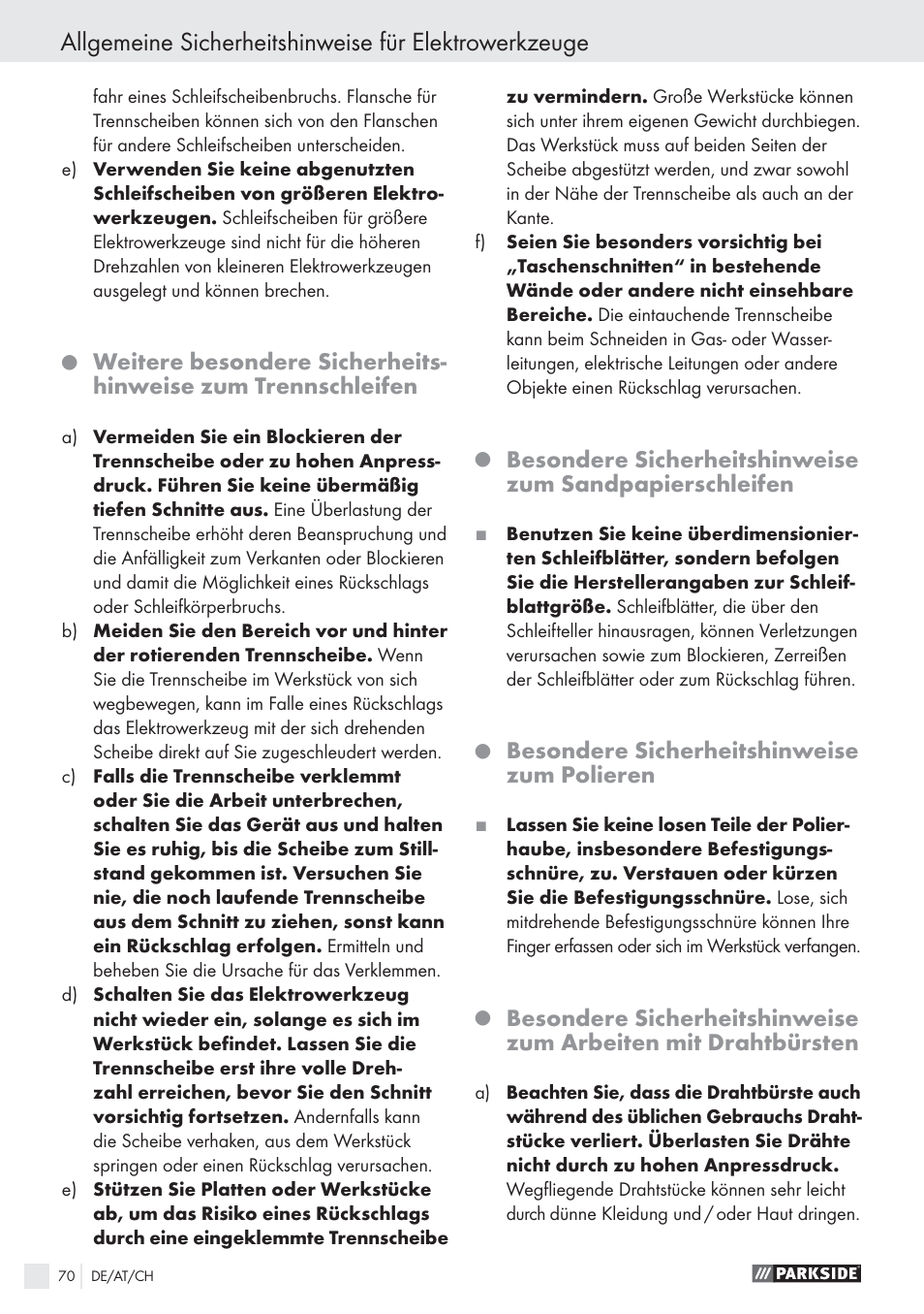 Besondere sicherheitshinweise zum polieren | Parkside PWS 1010 User Manual | Page 71 / 77