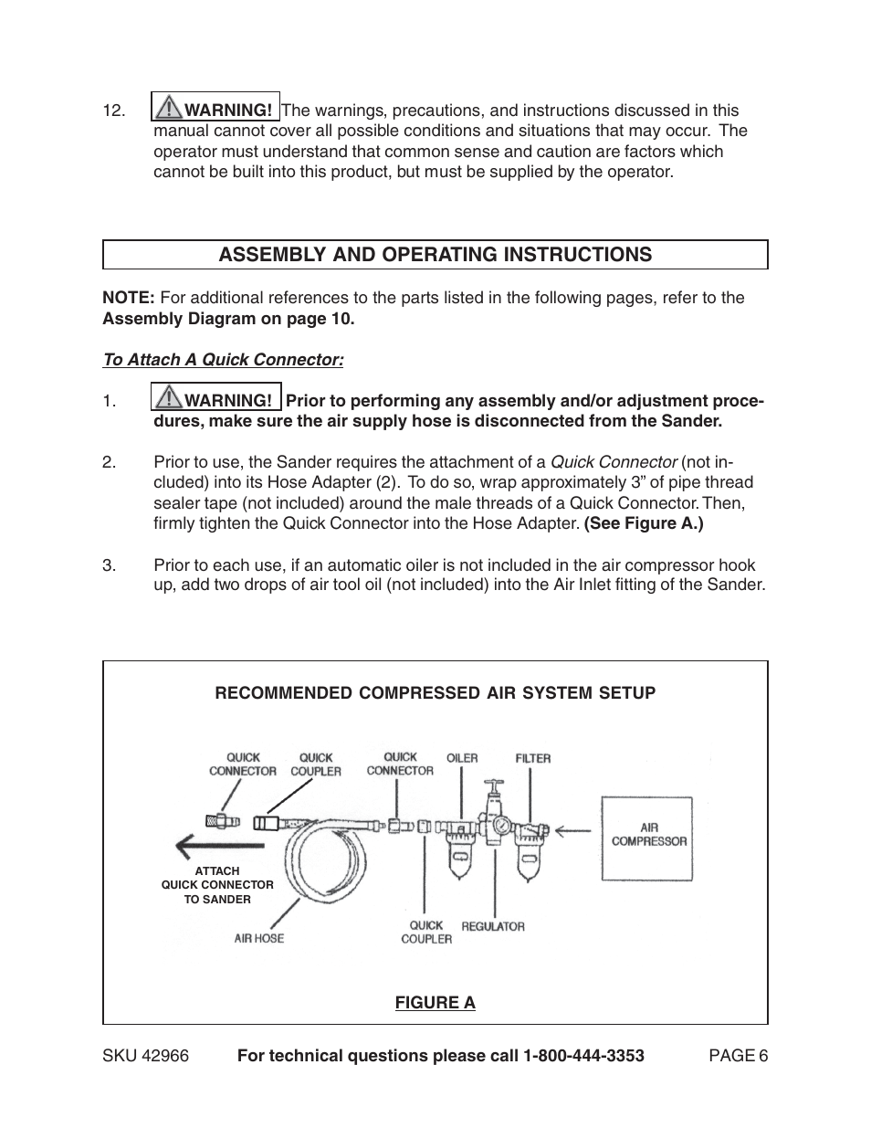 Assembly and operating instructions | Harbor Freight Tools Model 42966 User Manual | Page 6 / 10