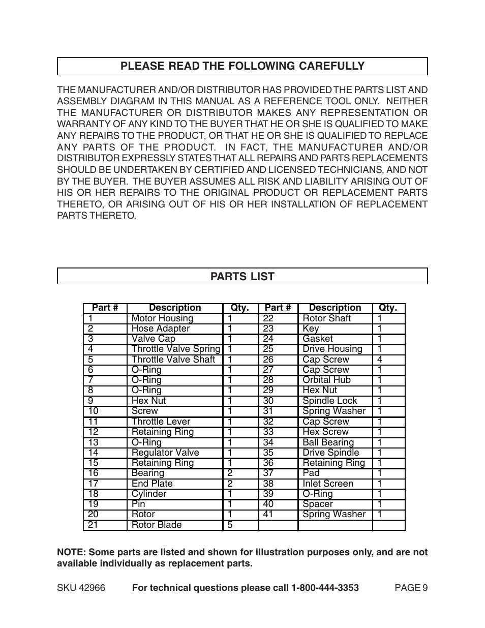 Harbor Freight Tools Model 42966 User Manual | Page 9 / 10