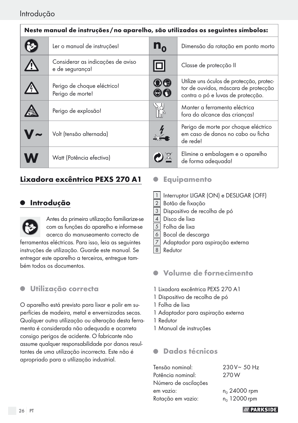 Introdução | Parkside PEXS 270 A1 User Manual | Page 26 / 52