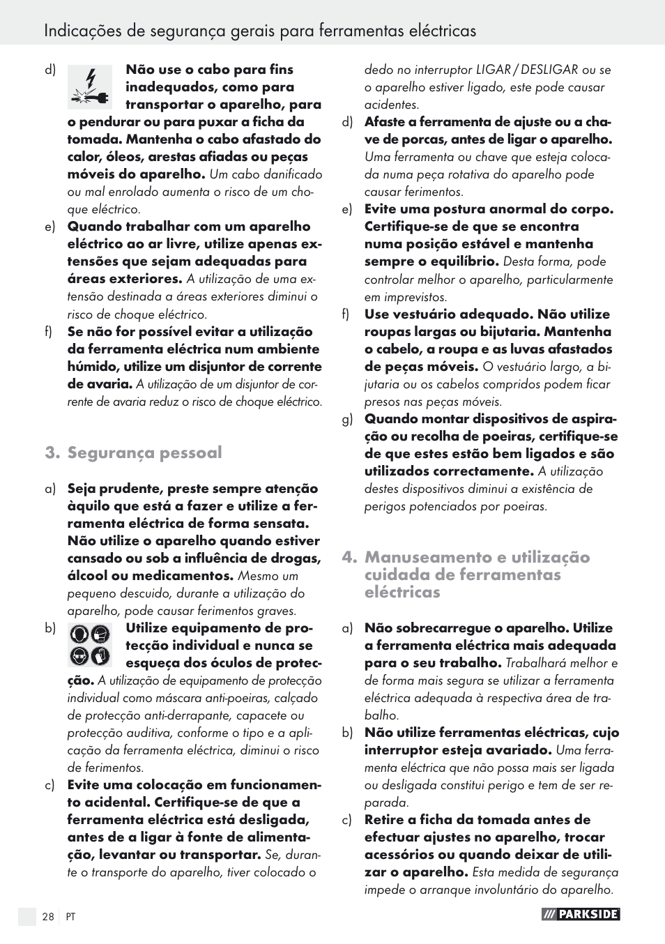 Segurança pessoal | Parkside PEXS 270 A1 User Manual | Page 28 / 52