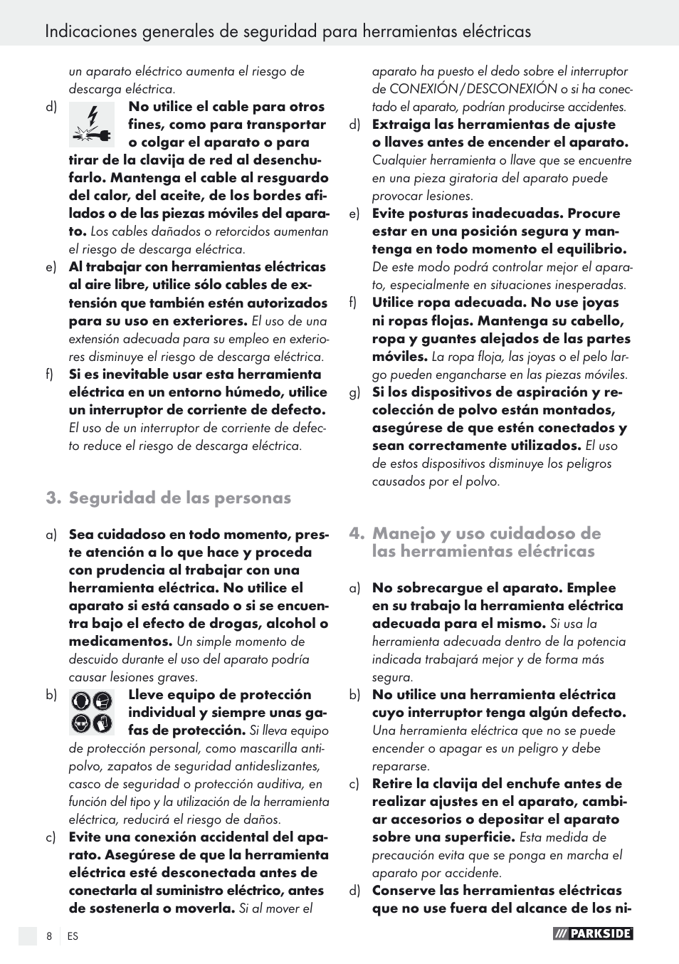 Seguridad de las personas | Parkside PEXS 270 A1 User Manual | Page 8 / 52