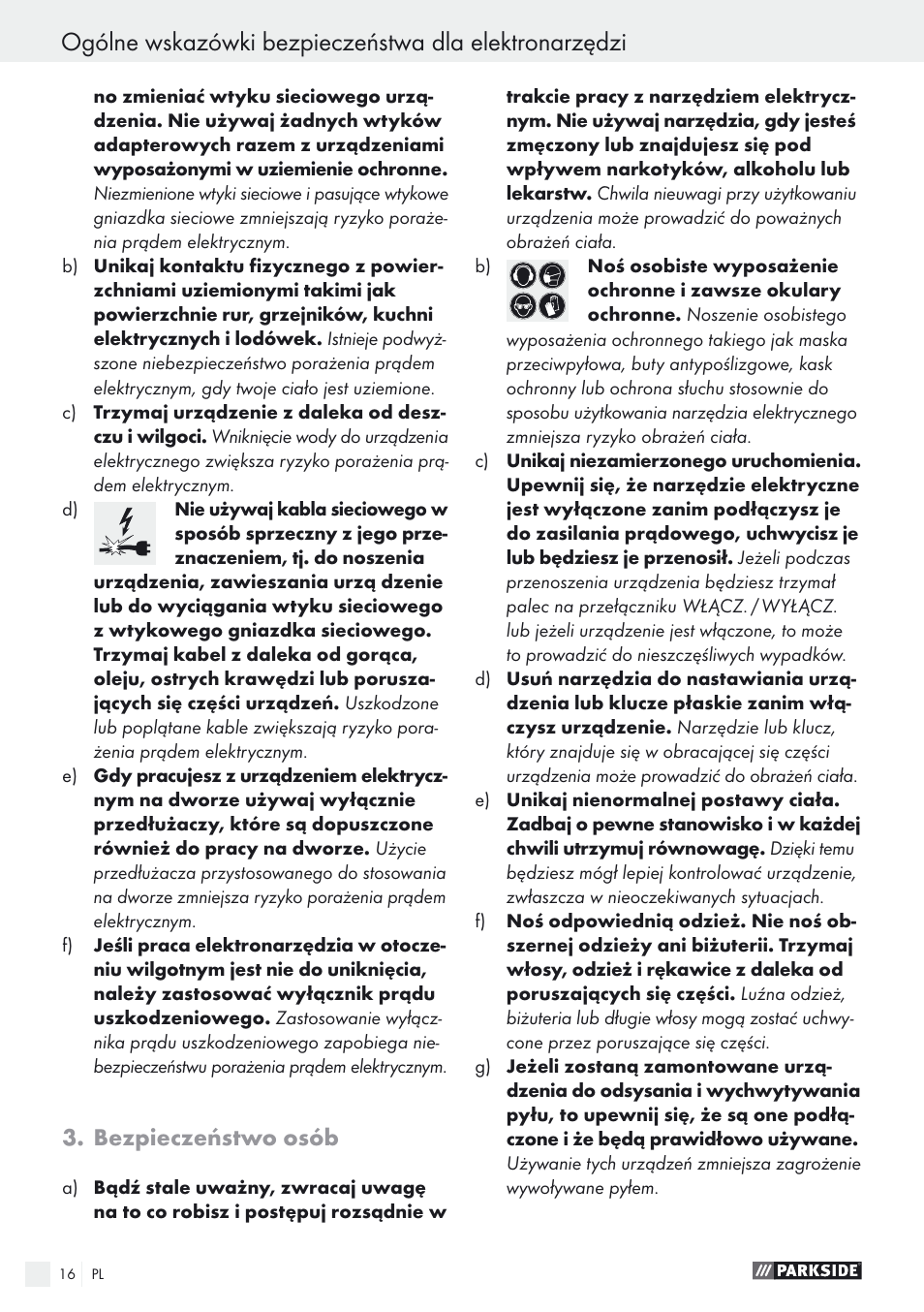 Bezpieczeństwo osób | Parkside PEXS 270 A1 User Manual | Page 16 / 68