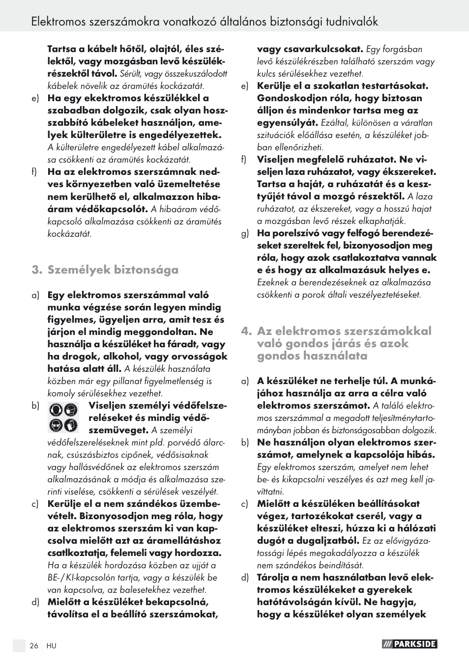 Személyek biztonsága | Parkside PEXS 270 A1 User Manual | Page 26 / 68