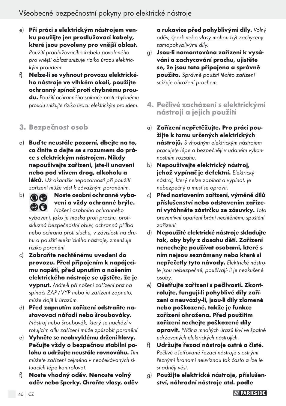 Bezpečnost osob | Parkside PEXS 270 A1 User Manual | Page 46 / 68