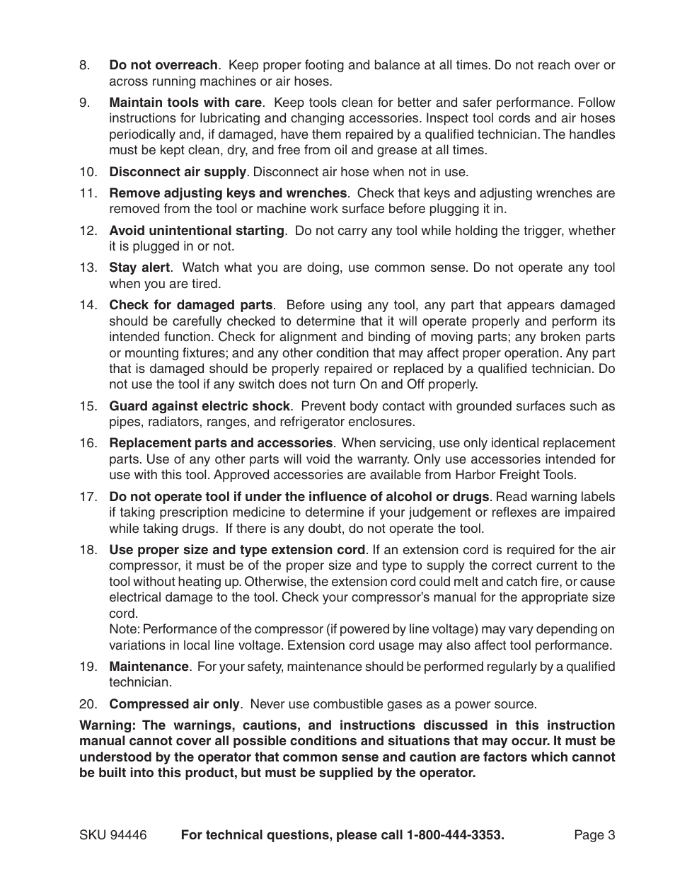 Harbor Freight Tools Model 94446 User Manual | Page 3 / 11