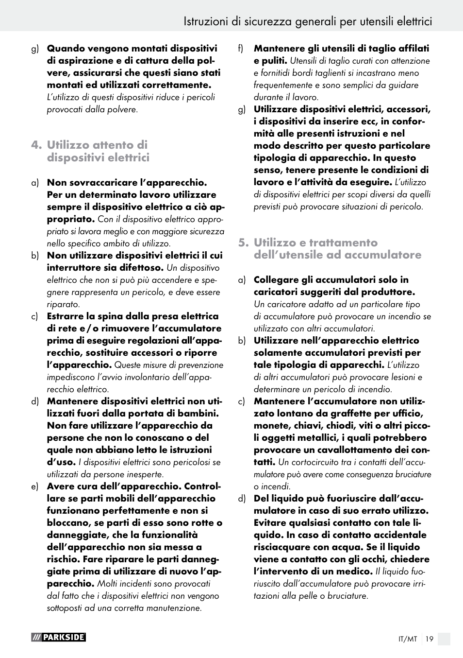 Utilizzo attento di dispositivi elettrici | Parkside PABS 10.8 A1 User Manual | Page 19 / 55