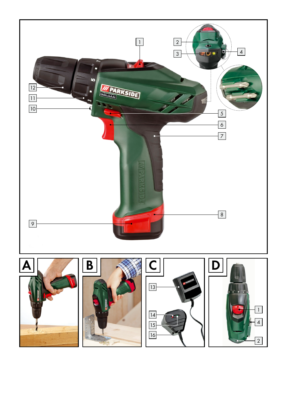 Ab c d | Parkside PABS 10.8 A1 User Manual | Page 3 / 75