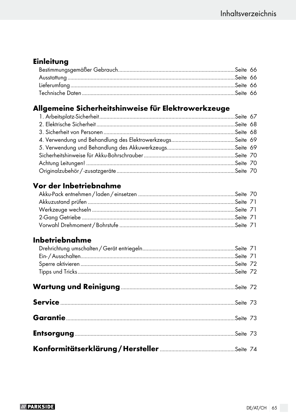 Parkside PABS 10.8 A1 User Manual | Page 65 / 75