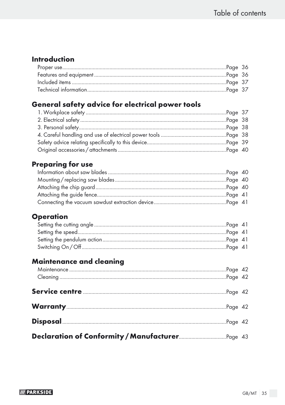 Parkside PSTK 730 A1 User Manual | Page 35 / 56