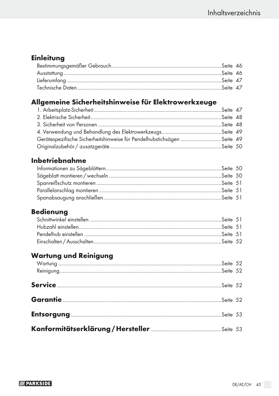 Parkside PSTK 730 A1 User Manual | Page 45 / 56