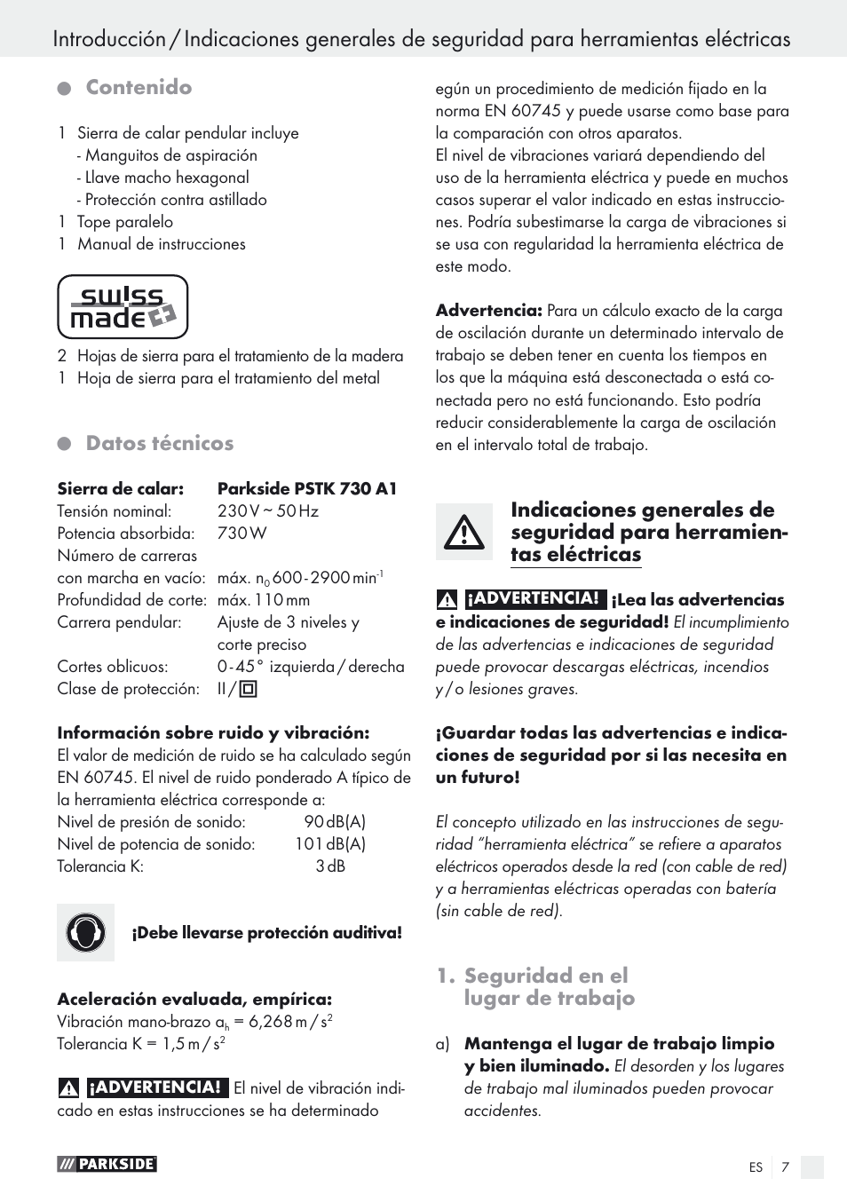 Parkside PSTK 730 A1 User Manual | Page 7 / 56