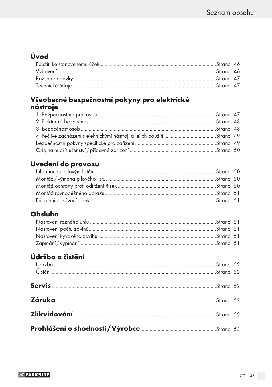 Parkside PSTK 730 A1 User Manual | Page 45 / 76