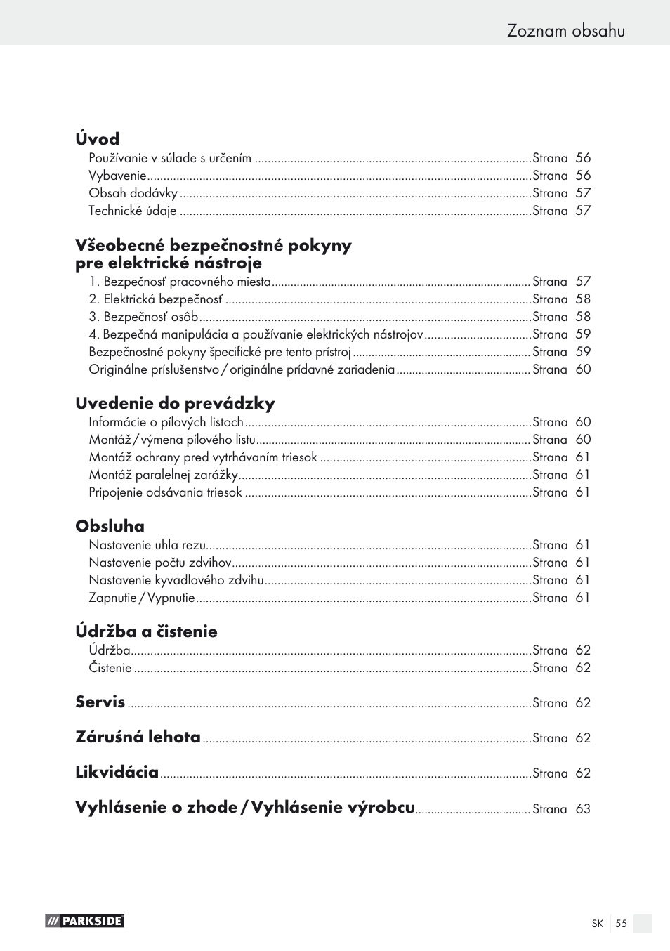Parkside PSTK 730 A1 User Manual | Page 55 / 76
