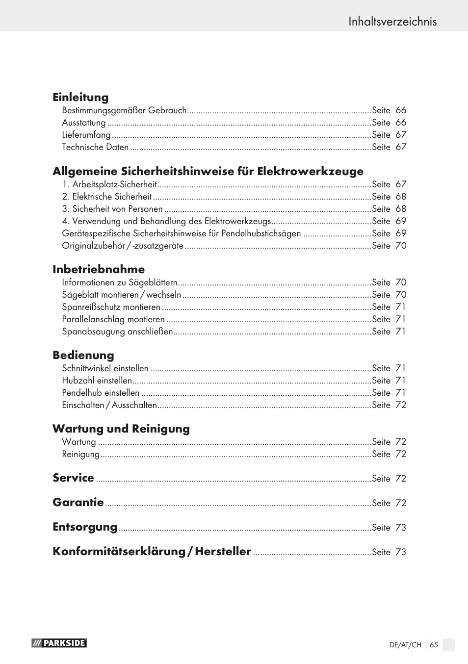 Parkside PSTK 730 A1 User Manual | Page 65 / 76