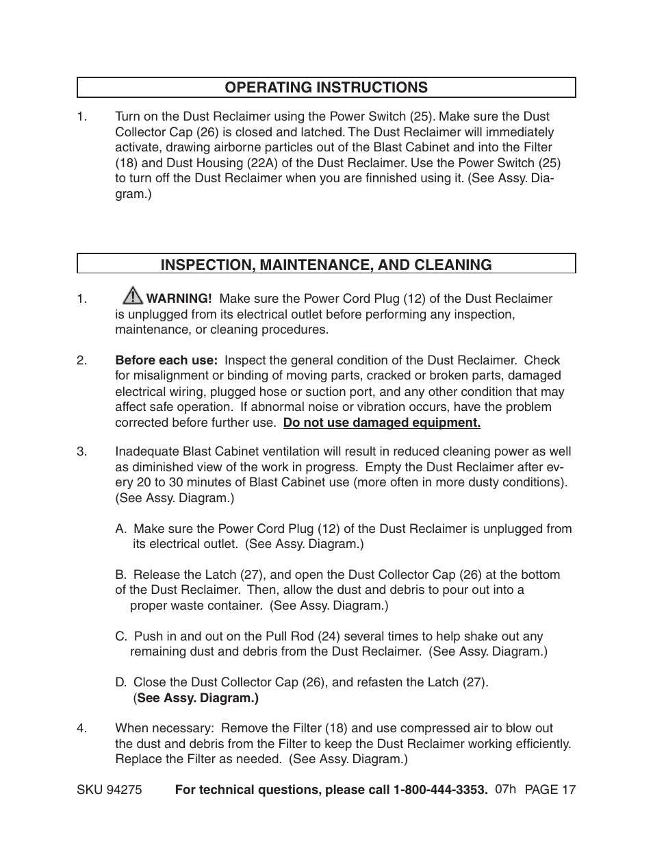 Harbor Freight Tools Model 94275 User Manual | Page 17 / 21