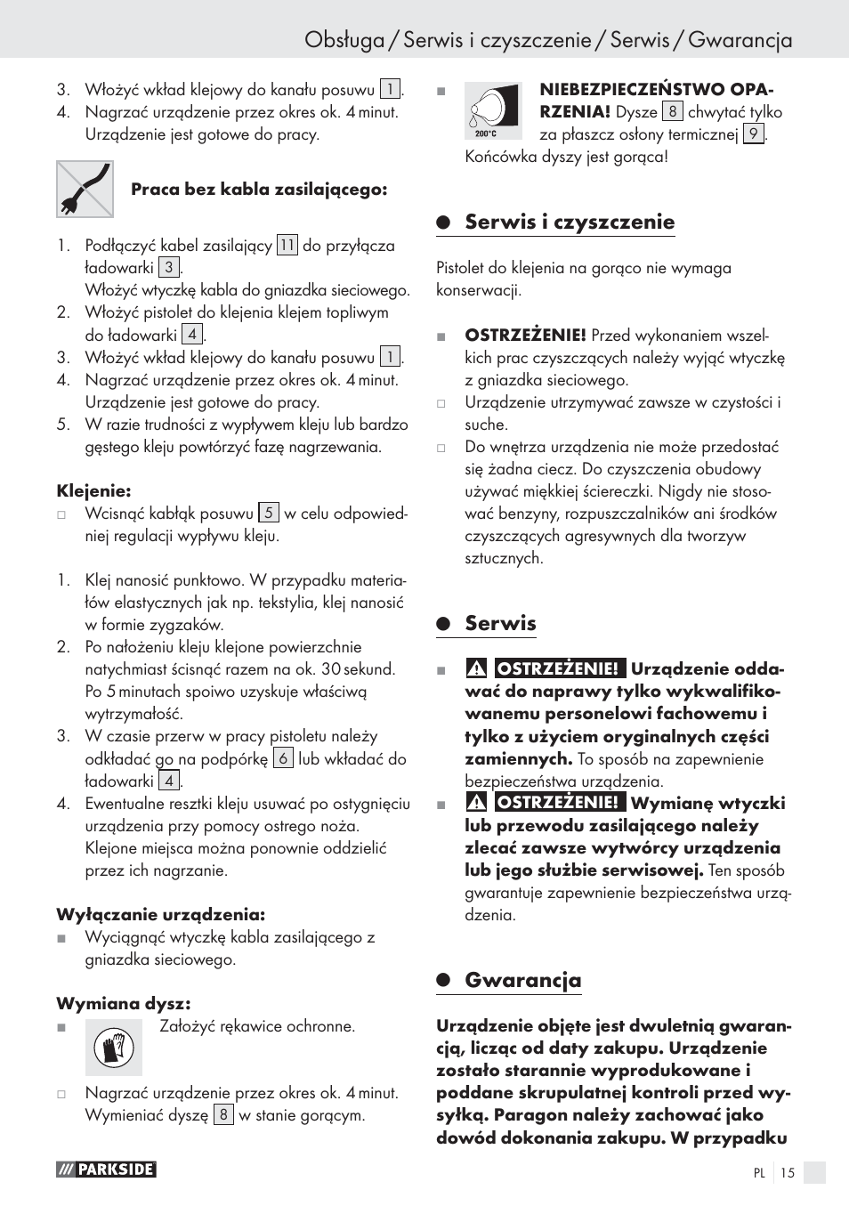 Serwis i czyszczenie, Serwis, Gwarancja | Parkside PHP 500 A1 User Manual | Page 14 / 46