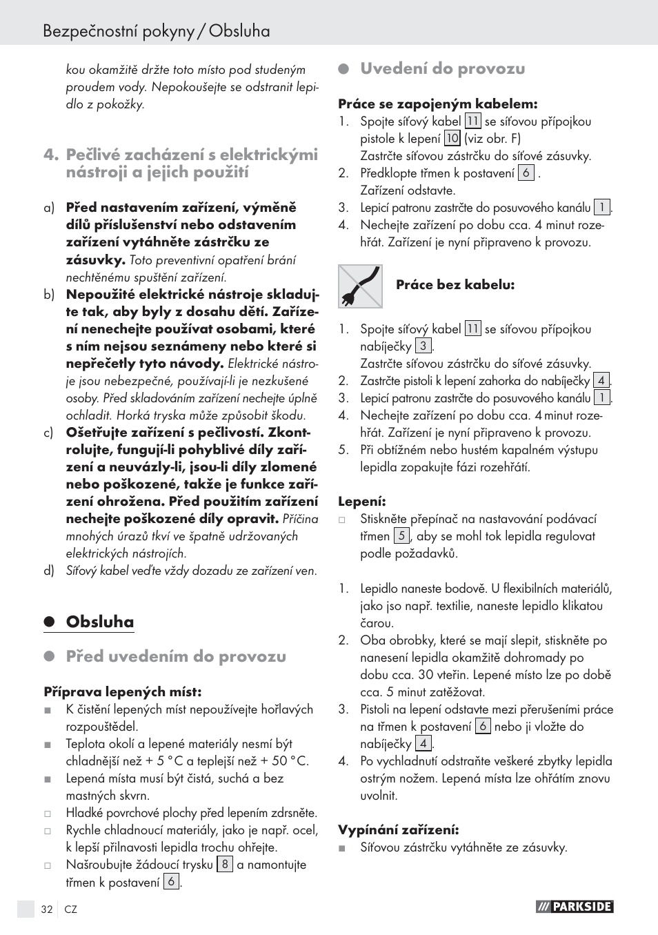 Bezpečnostní pokyny / obsluha, Obsluha, Před uvedením do provozu | Uvedení do provozu | Parkside PHP 500 A1 User Manual | Page 31 / 46