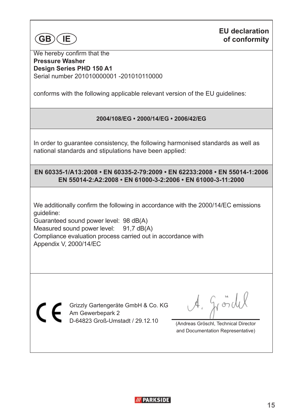 Gb ie | Parkside PHD 150 A1 User Manual | Page 15 / 18