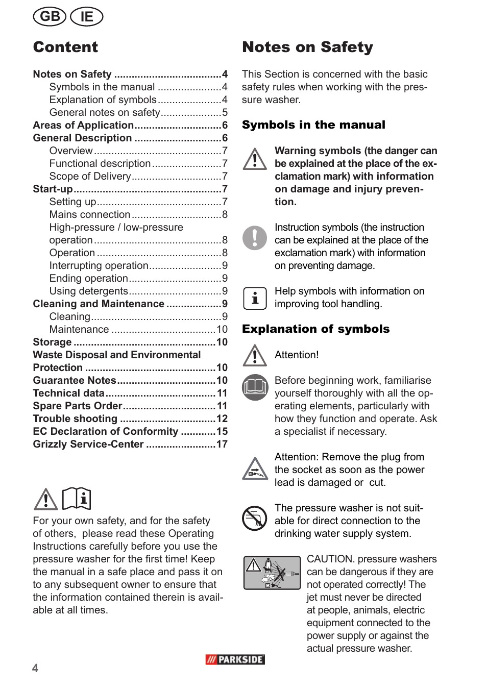 Content, Ie gb | Parkside PHD 150 A1 User Manual | Page 4 / 18