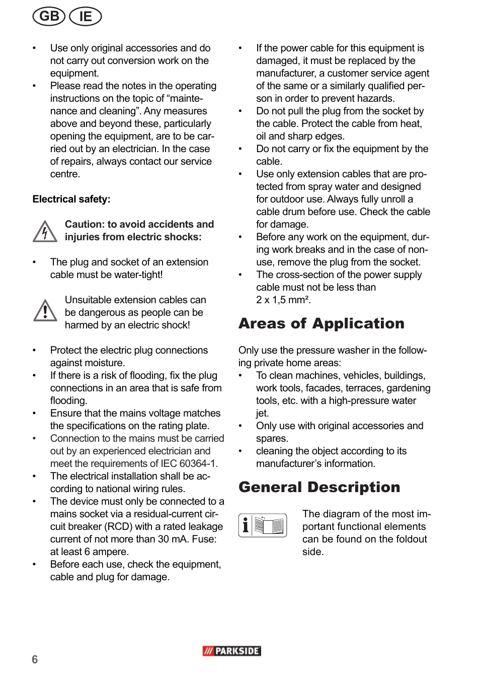 Areas of application, General description, Ie gb | Parkside PHD 150 A1 User Manual | Page 6 / 18