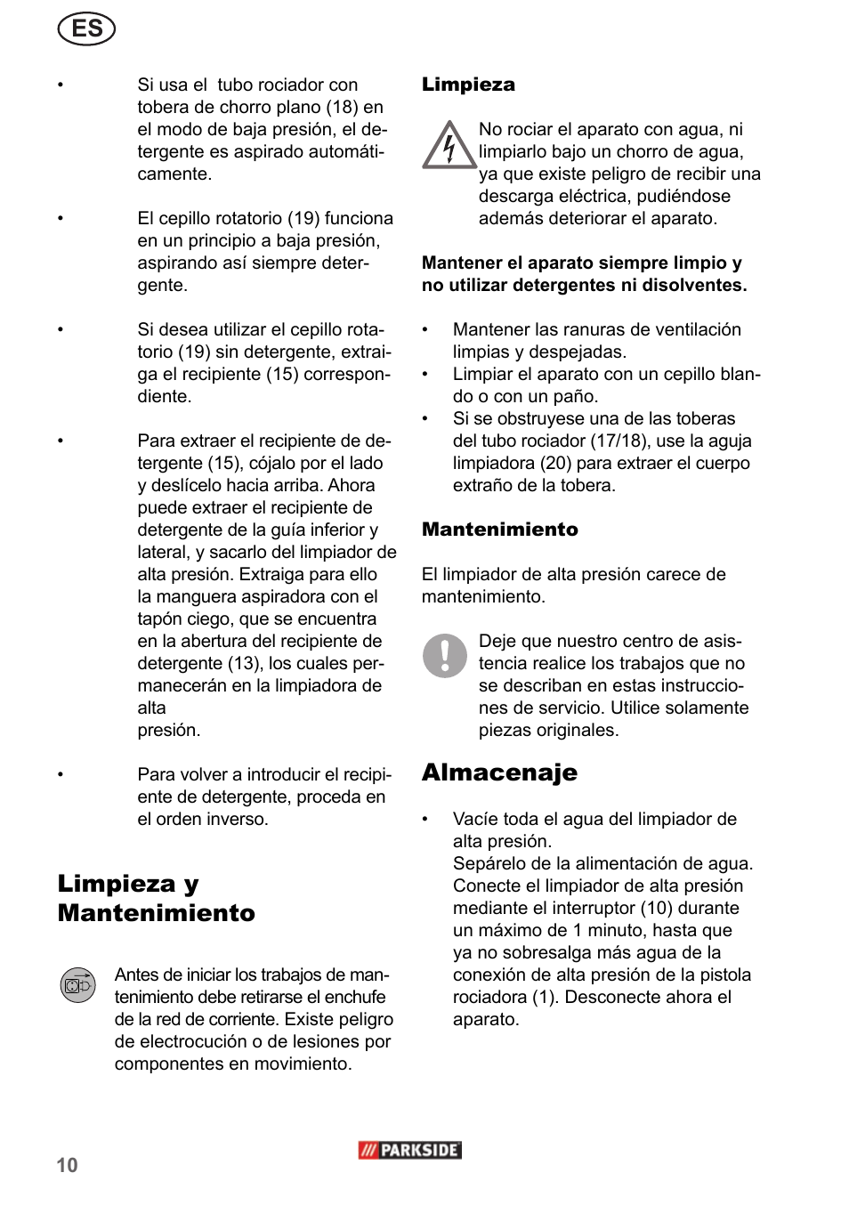 Limpieza y mantenimiento, Almacenaje | Parkside PHD 150 A1 User Manual | Page 10 / 58