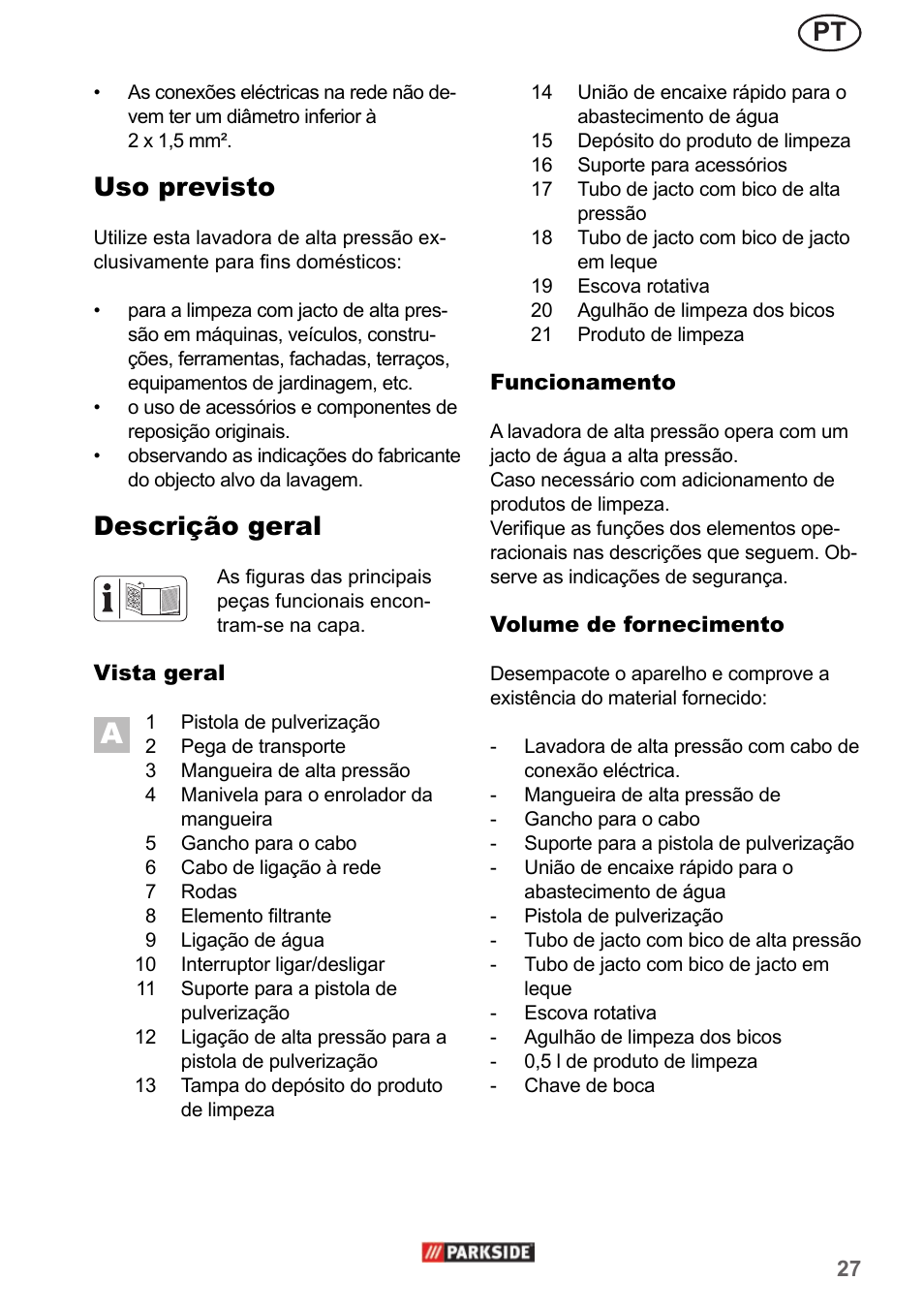 Uso previsto, Descrição geral | Parkside PHD 150 A1 User Manual | Page 27 / 58