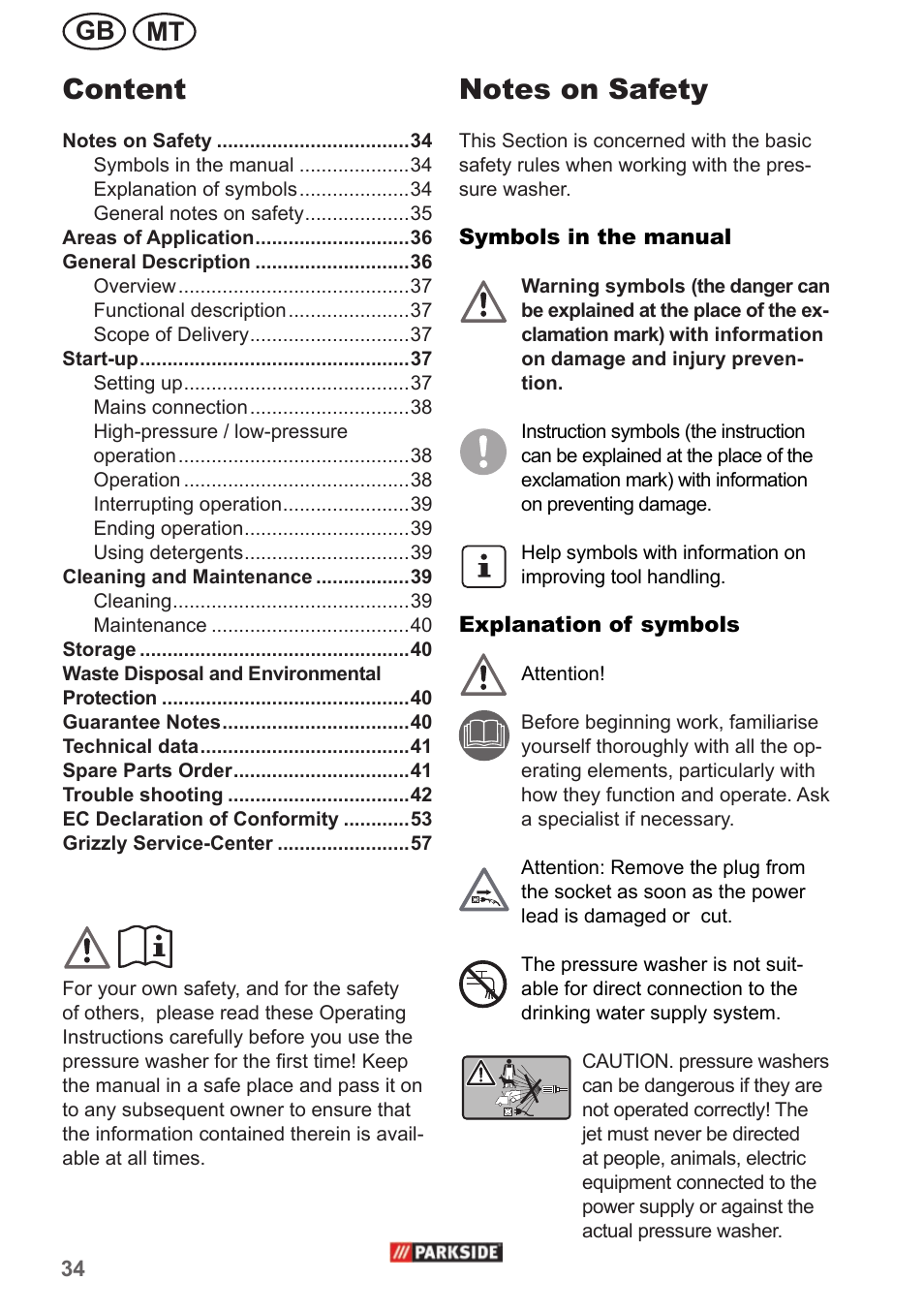 Content, Mt gb | Parkside PHD 150 A1 User Manual | Page 34 / 58