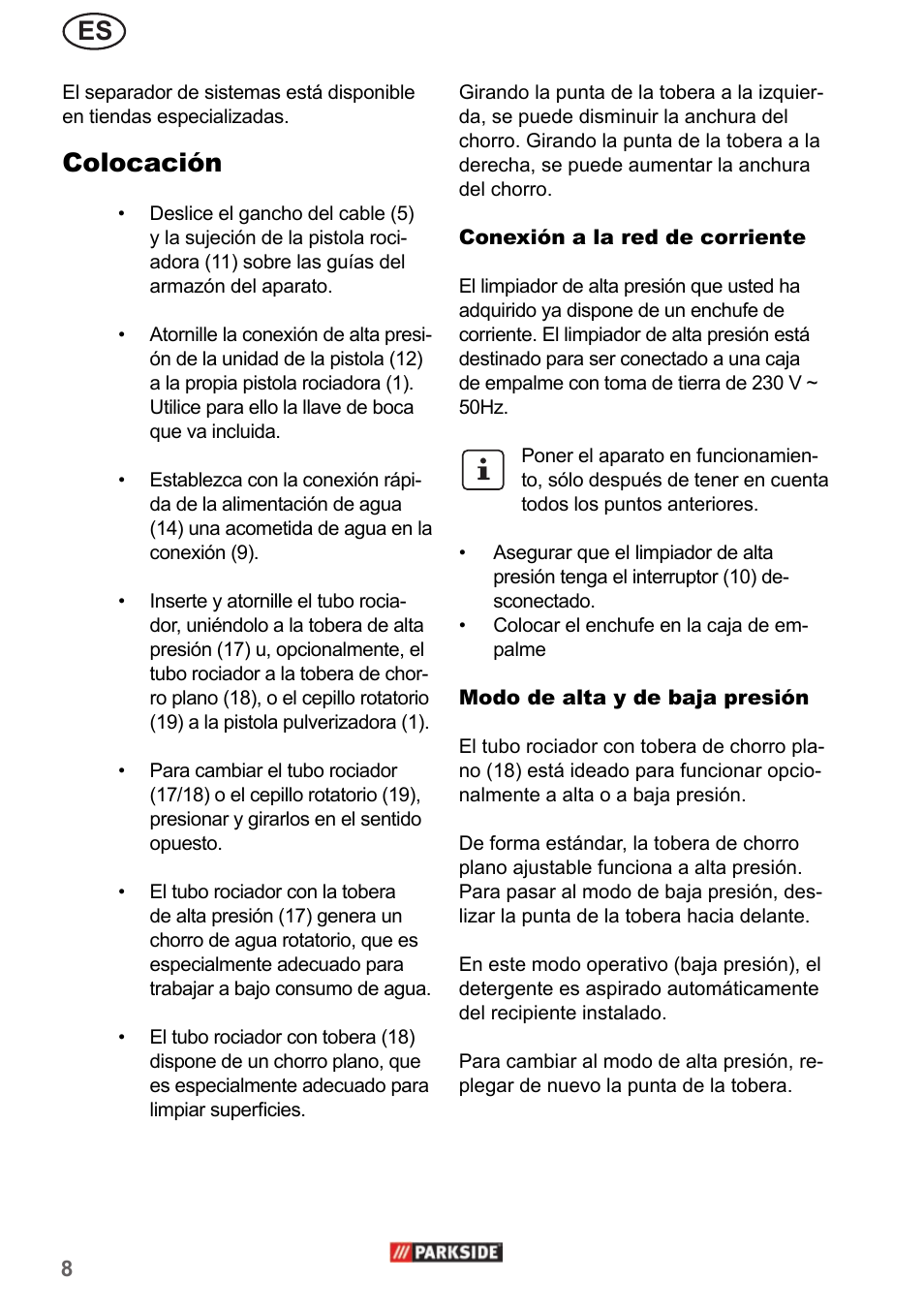 Colocación | Parkside PHD 150 A1 User Manual | Page 8 / 58